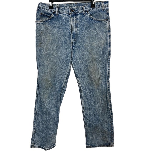 LEVI'S Stone Wash Vintage Brown Leather Tab Made in USA Men's Blue Jeans 38x30 - Picture 1 of 16